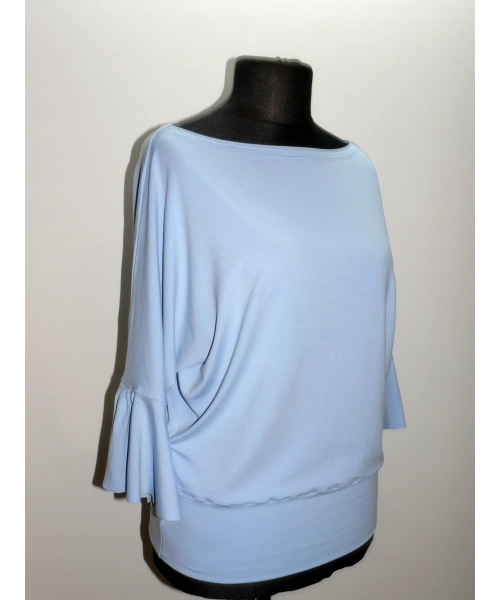 Bluzeczka typu kimono z marszczonym rękawem - błękitna